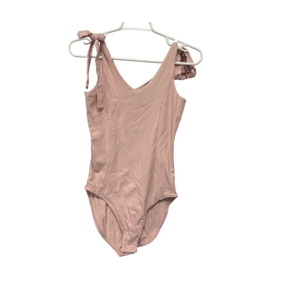 Tie-Shoulder V-Neck Rib-Knit Bodysuit Abalone Pink Old Navy Size XS Dance Ballet - Picture 2 of 4